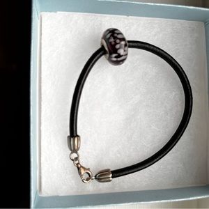 Pandora Leather Bracelet with dark purple charm -never worn